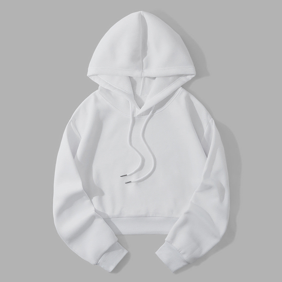 Autumn And Winter Fleece-lined Casual Short Cropped Hooded Sweatshirt