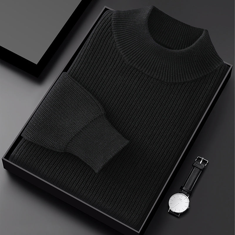 Men's Half Turtleneck Diamond Pattern Thickened Pullover Long Sleeve Base Layer Thermal Men's Clothing