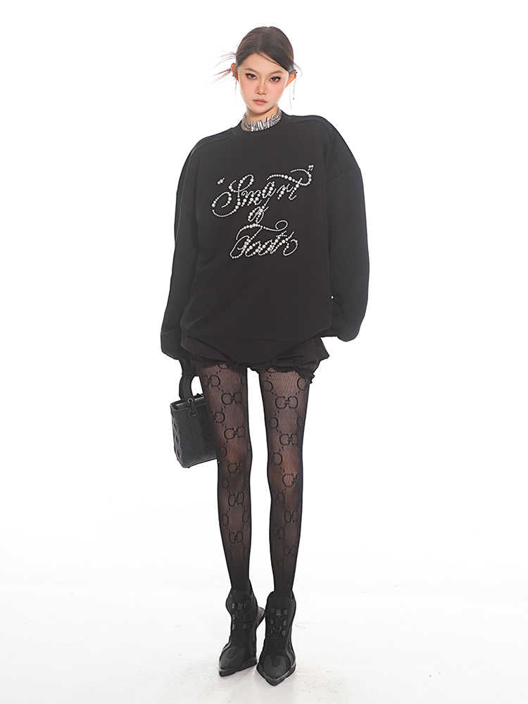 Handmade Inlaid Pearl Round Neck Loose Couple Sweater Top