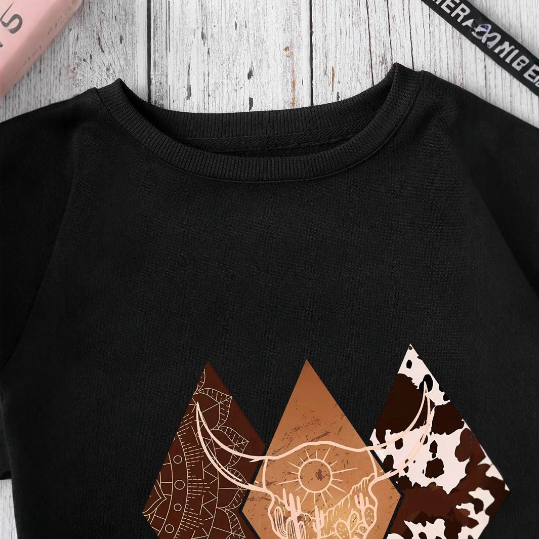 Casual Women Sweatshirt Cowboy Style Pattern Printing Hoodie