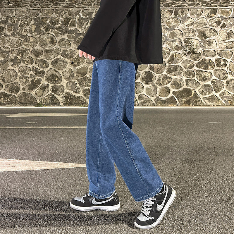 Smoke Gray Men's Loose Wide-leg Straight Jeans