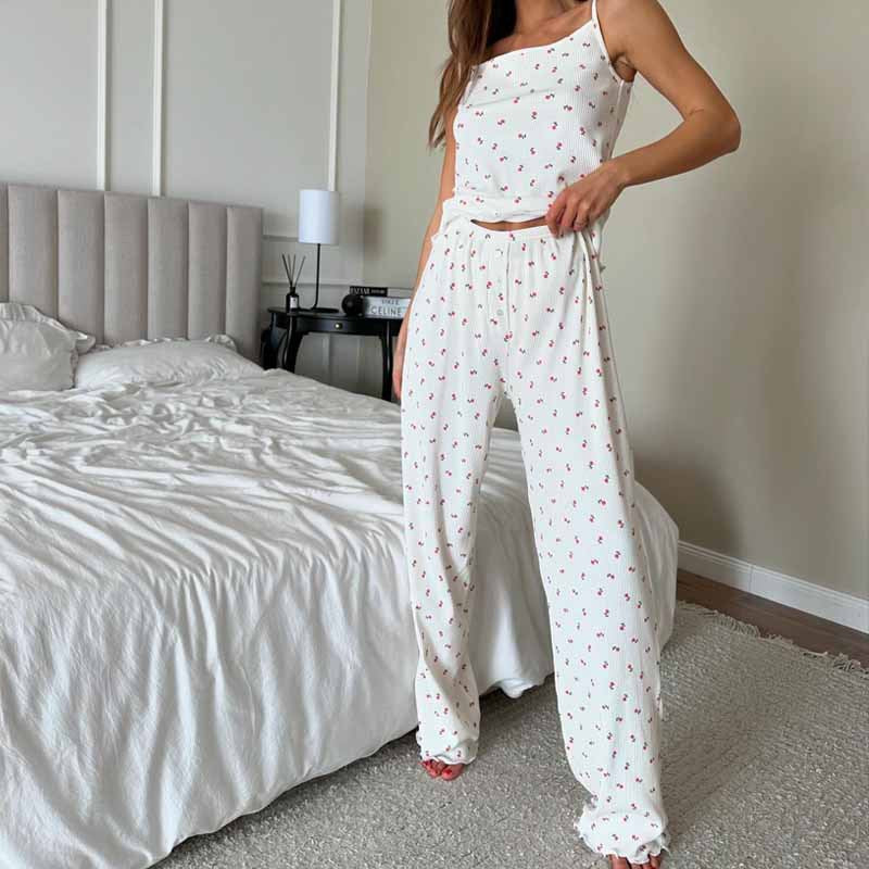 Women's Casual Cool Printed Suspender Shorts Pajamas Two-piece Set