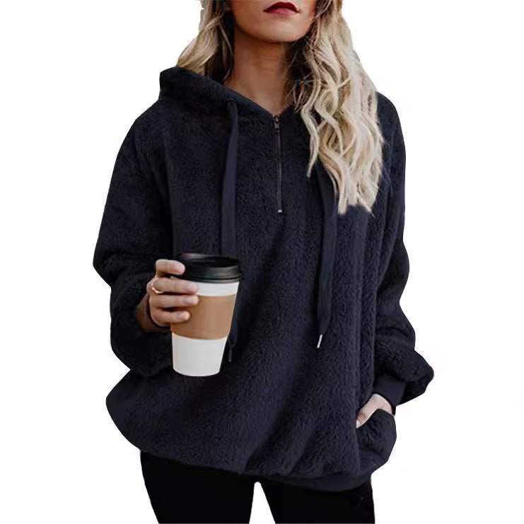 Long Sleeve Zipper Hooded Color Women's Sweatshirt Fleece Jacket