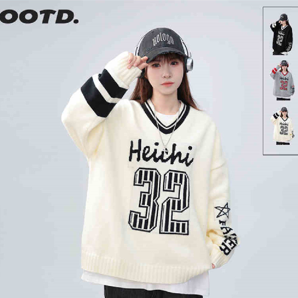 Contrast Color Digital Printed Sweater