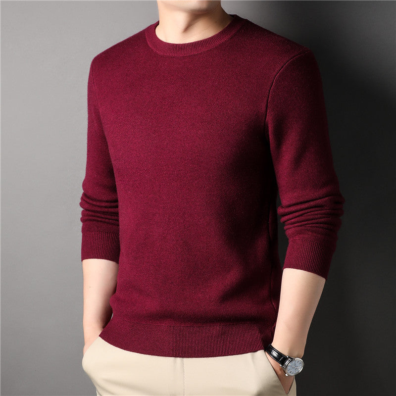 Autumn Solid Color Youth Men's Slim Fit Fashionable Business Round Neck Knitted Sweater