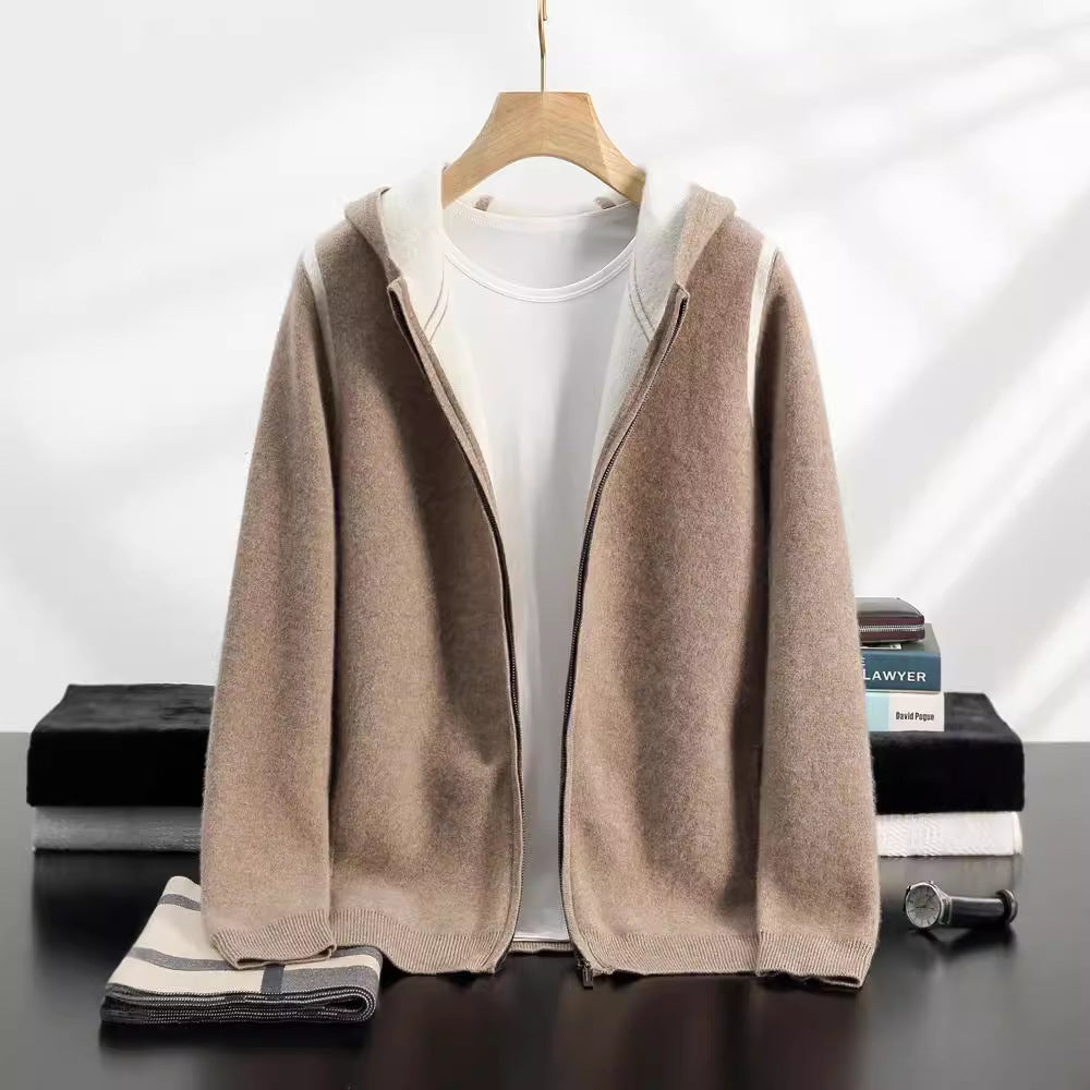 Men's Hooded Loose Casual Knitted Wool Sweater Cardigan Coat