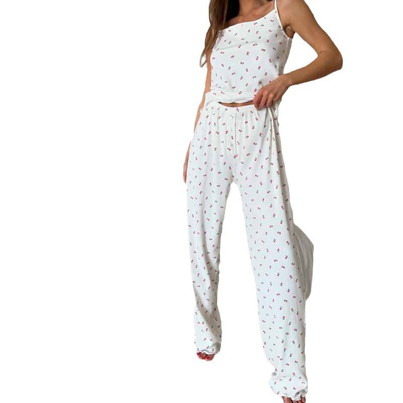 Women's Casual Cool Printed Suspender Shorts Pajamas Two-piece Set