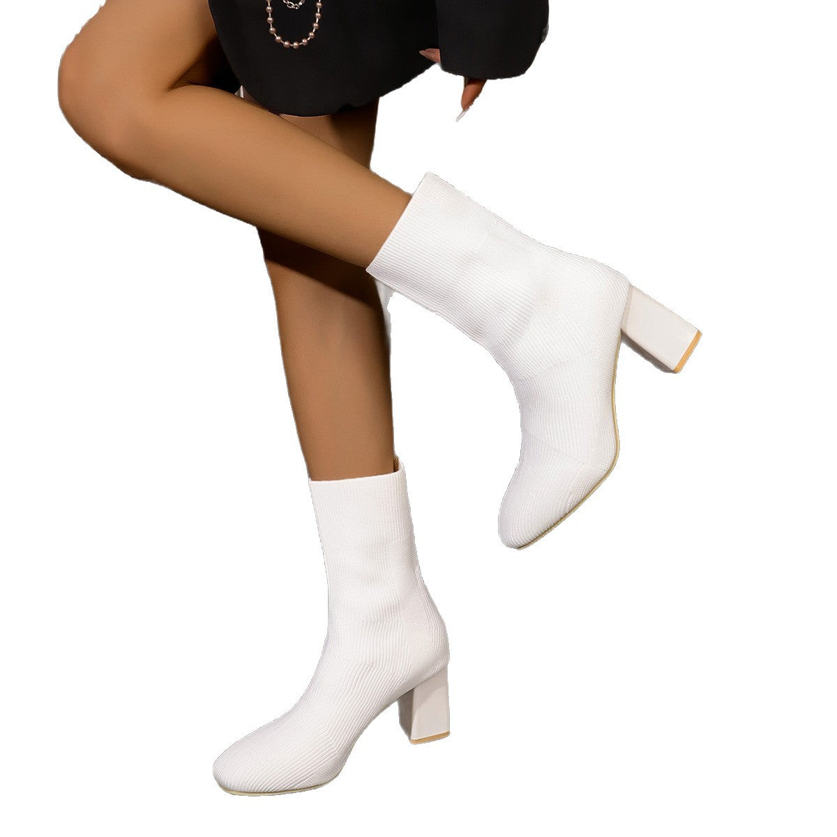 New Knitted Round Head Sleeve High Heel Socks Boots