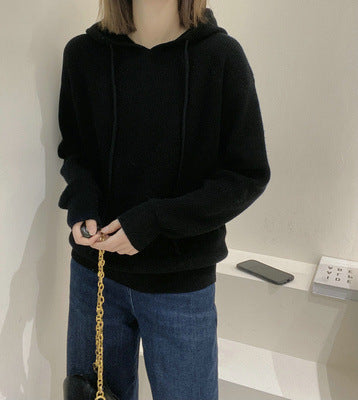 Casual And Versatile Women's Cashmere Hooded Knit Sweater