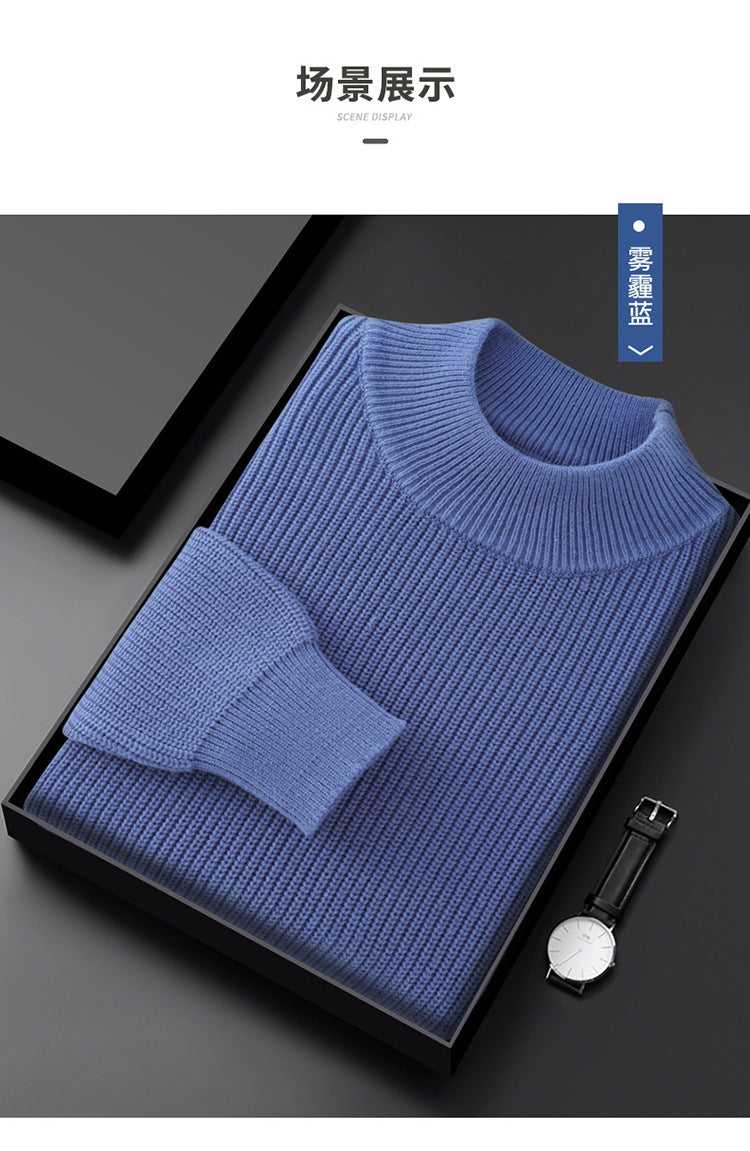 Men's Half Turtleneck Diamond Pattern Thickened Pullover Long Sleeve Base Layer Thermal Men's Clothing