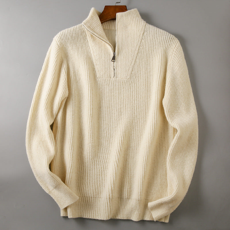 Soft Knit Fabric Men's Half-zip Sweater Solid Color Youth Knitwear