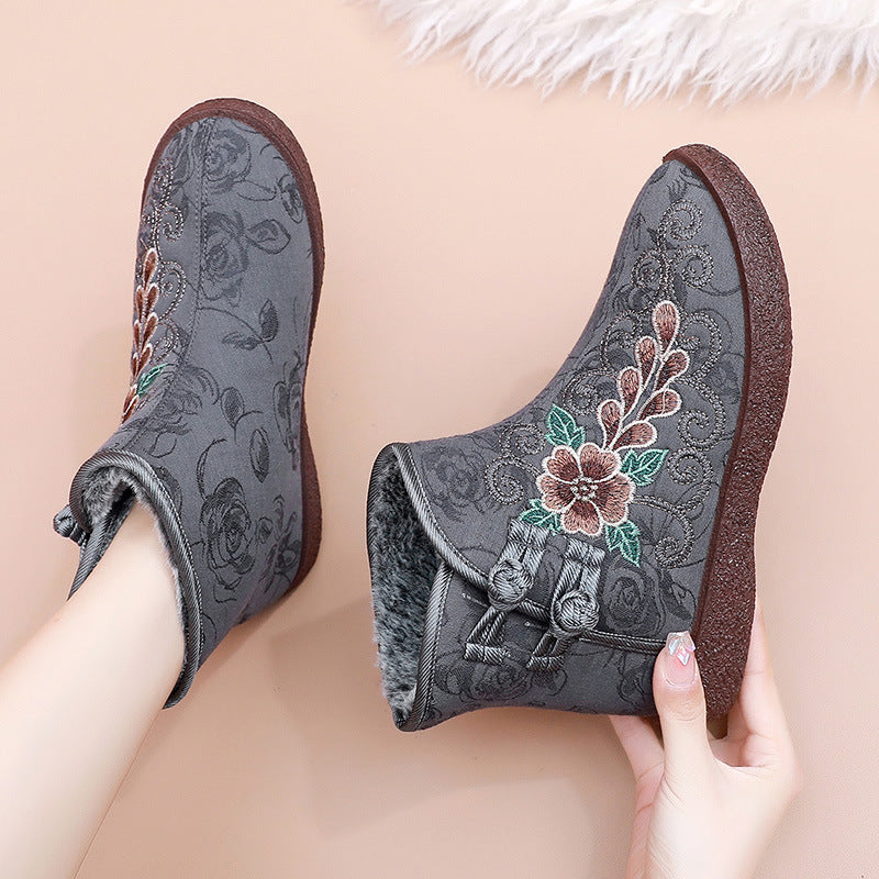 Women's Ethnic-style Cotton Boots With Fleece Lining