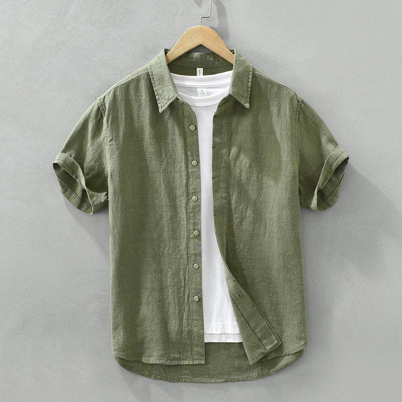 Comfortable Breathable Cotton And Linen Lapel Short Sleeve Shirt