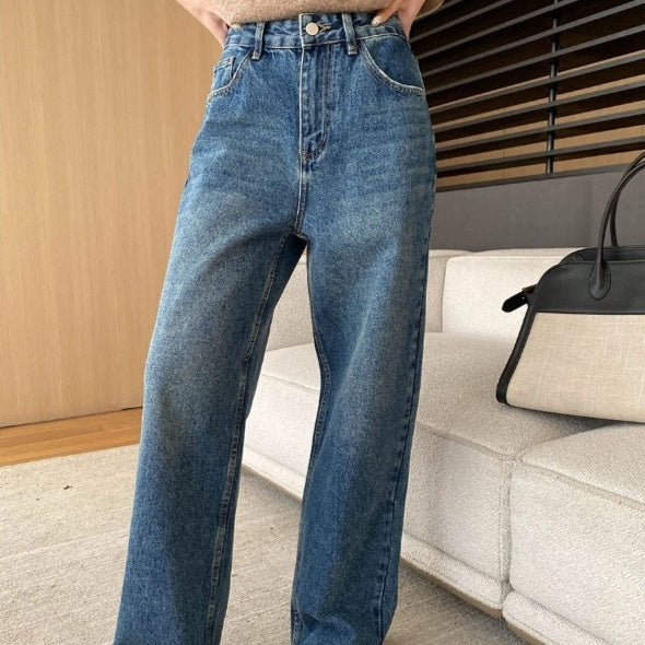 Retro High Waist Slimming And Wide Leg Jeans