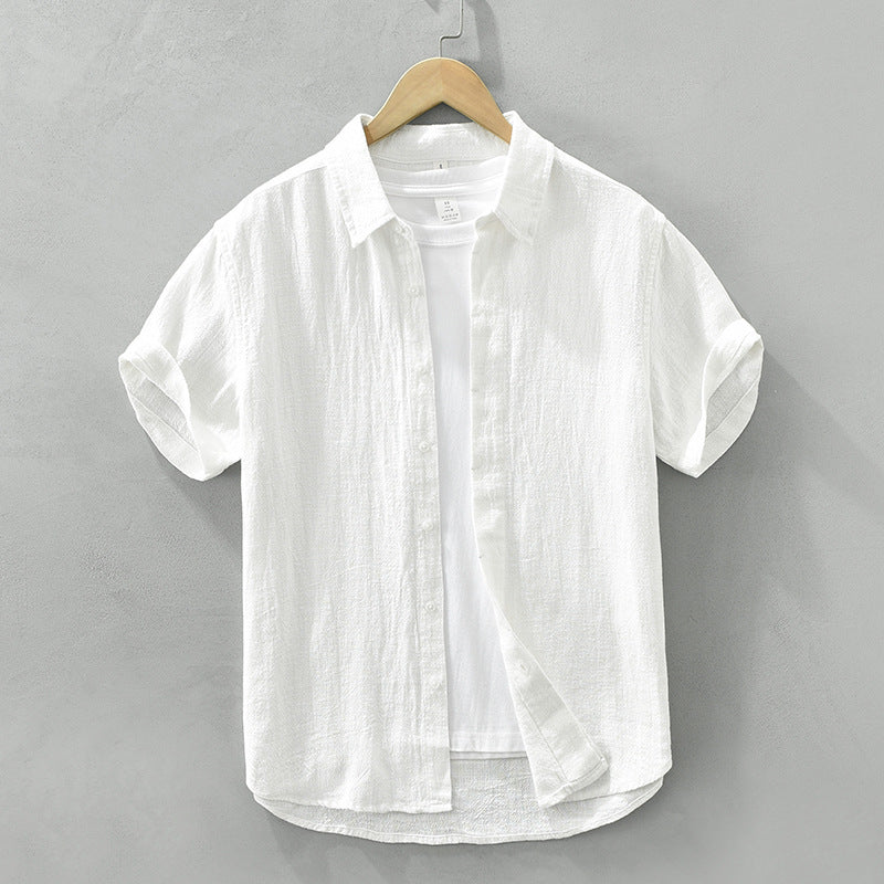 Comfortable Breathable Cotton And Linen Lapel Short Sleeve Shirt