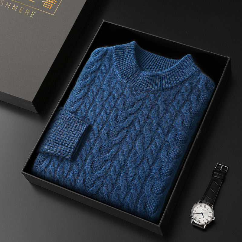 Men's Wool Sweater With Half Turtleneck And Cable Knit