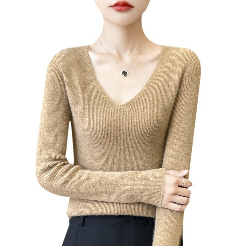New V-neck Ribbed Slim-fitting Base Layer For Women, Slimming