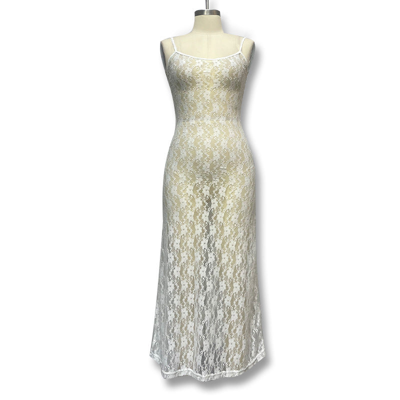 Lace Sheer Strappy Fashionable Backless Dress