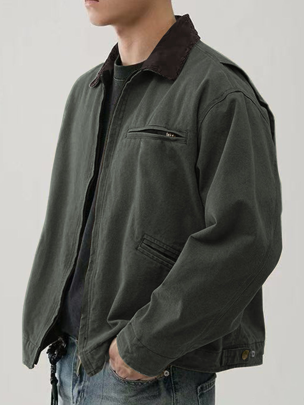 Men's Tooling Washed Jacket Spring And Autumn Color Turn-down Collar Coat