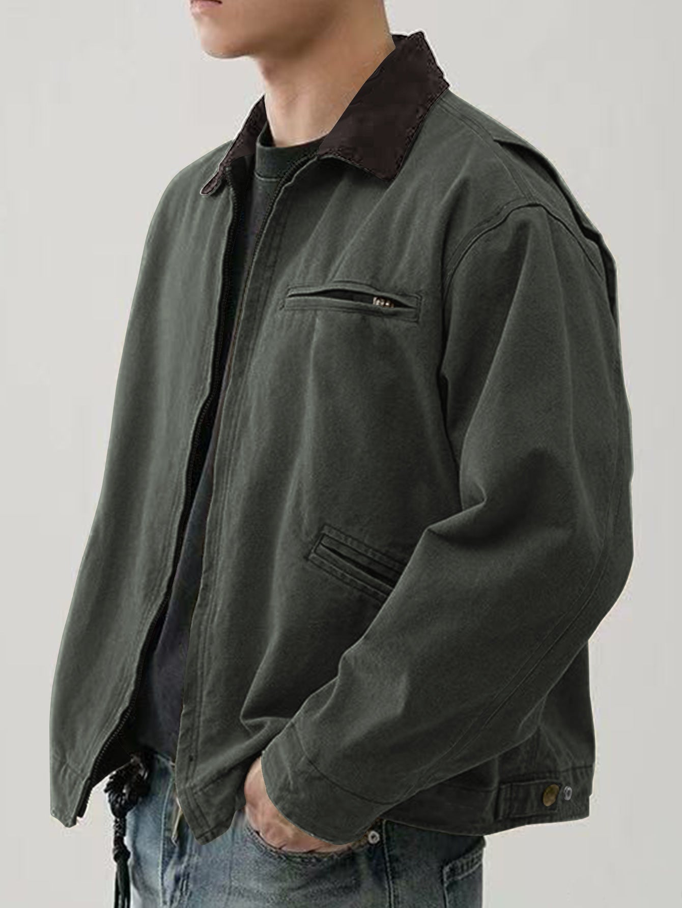 Men's Tooling Washed Jacket Spring And Autumn Color Turn-down Collar Coat