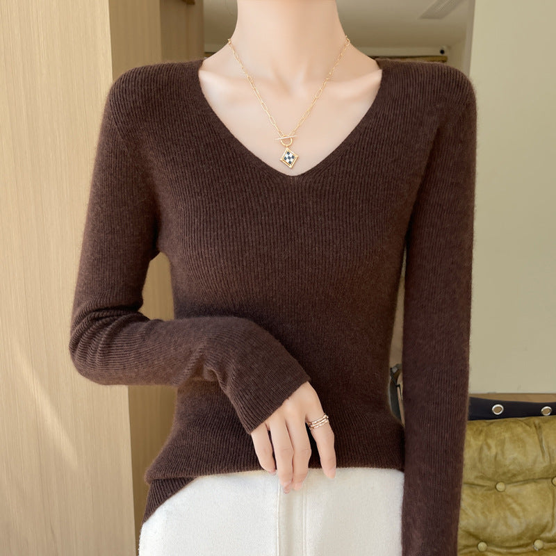 New V-neck Ribbed Slim-fitting Base Layer For Women, Slimming