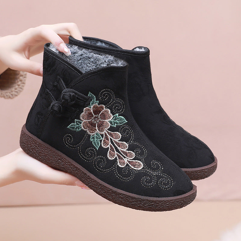 Women's Ethnic-style Cotton Boots With Fleece Lining