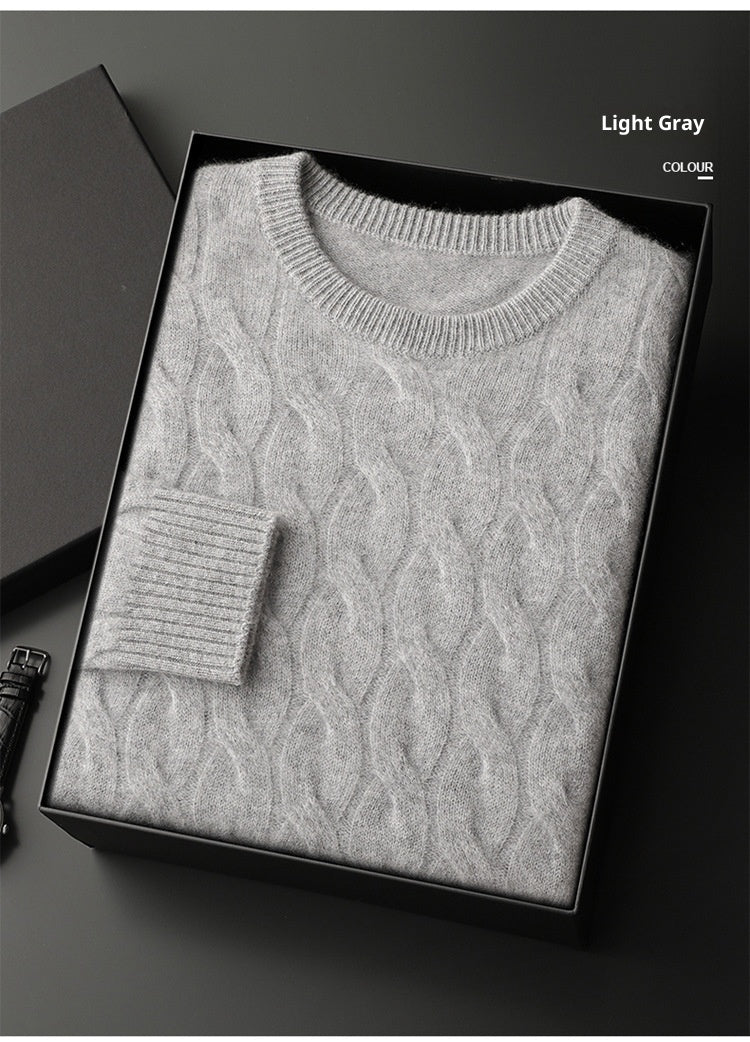 Thickened Men's Cashmere Sweater With Round Neck And Twisted Design