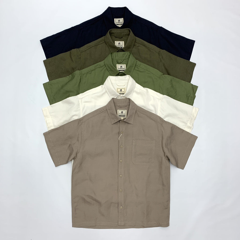 Flat Hem Cotton And Linen Short-sleeved Men's  Shirt