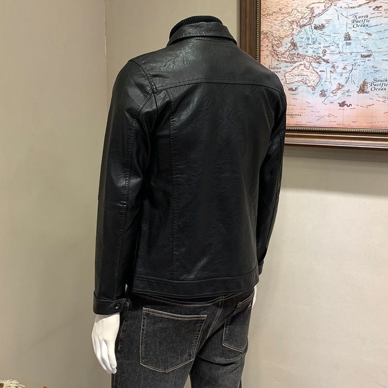 Male Simplicity Short Casual Biker's Leather Jacket