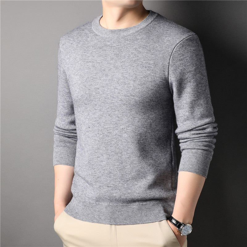 Autumn Solid Color Youth Men's Slim Fit Fashionable Business Round Neck Knitted Sweater