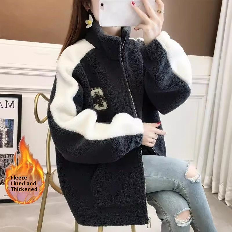 Women's New Korean Cardigan Velvet Padded Thickened Coat