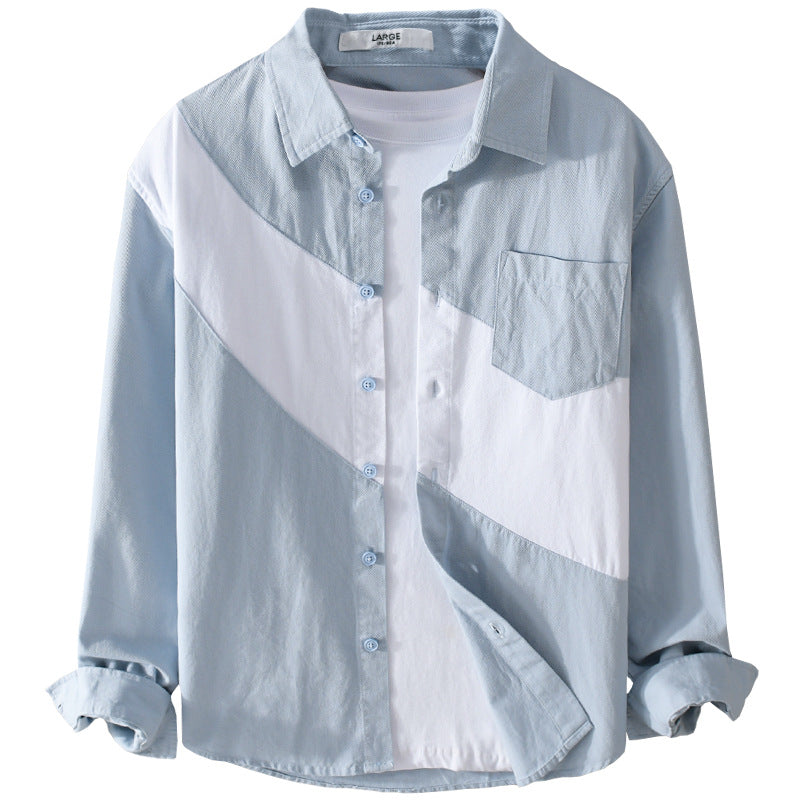 Men's Clothing Leather Stitching Long-sleeved Shirt