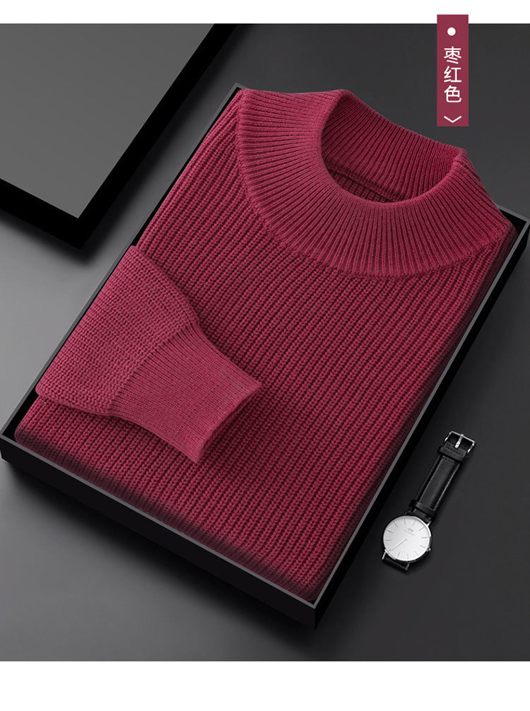 Men's Half Turtleneck Diamond Pattern Thickened Pullover Long Sleeve Base Layer Thermal Men's Clothing