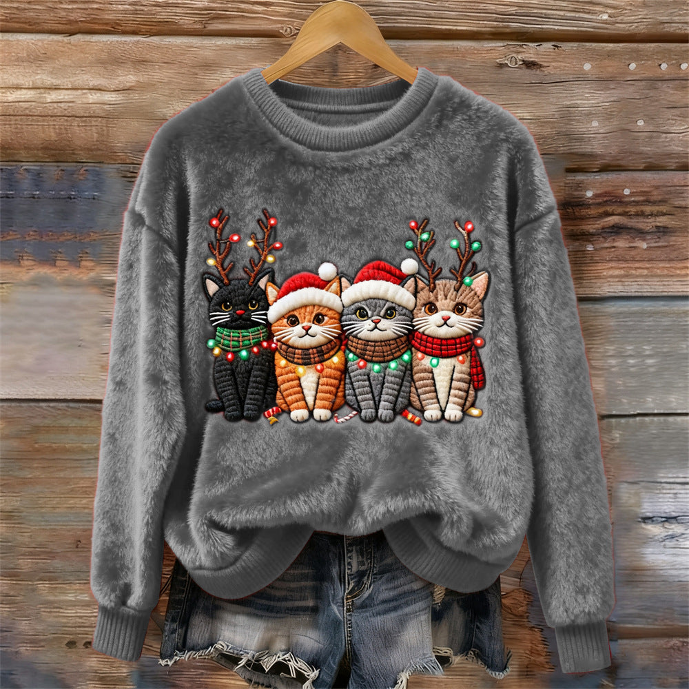 3D Digital Print Pattern Christmas Women's Round Neck Sweatshirt