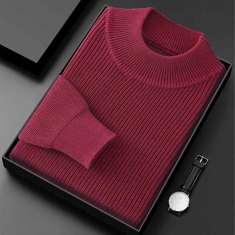 Men's Half Turtleneck Diamond Pattern Thickened Pullover Long Sleeve Base Layer Thermal Men's Clothing