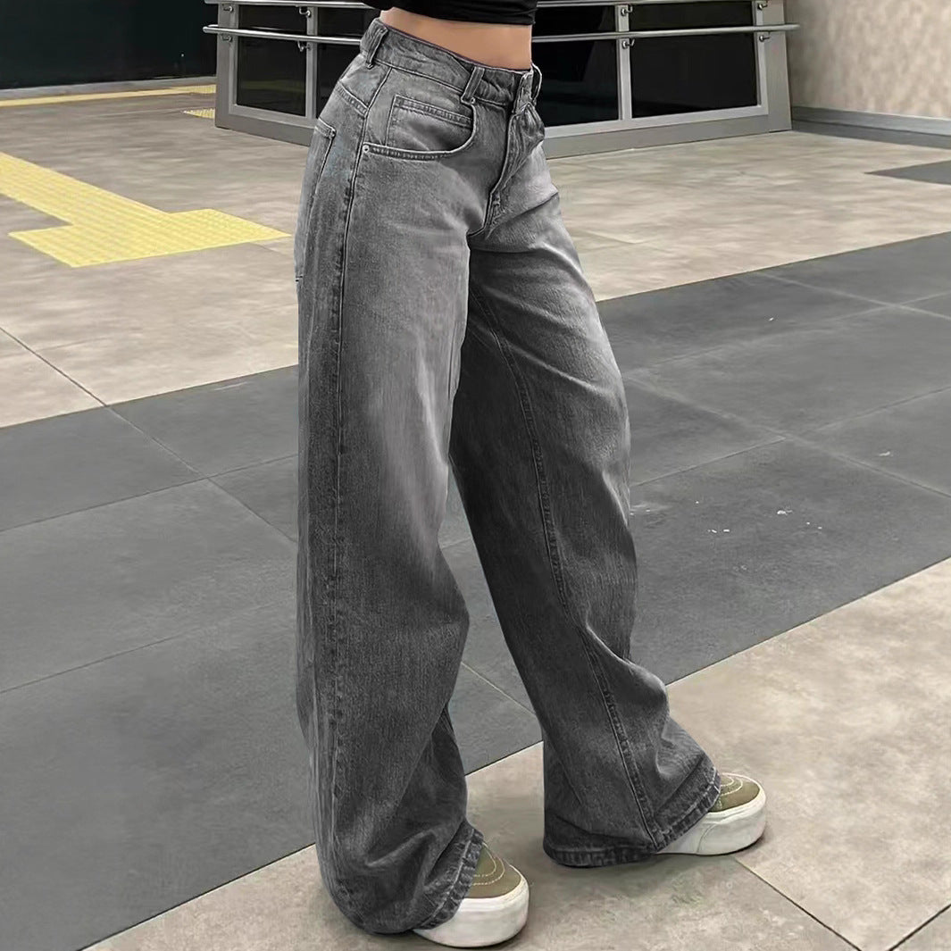 Casual Retro All-matching Wide Leg Denim Trousers