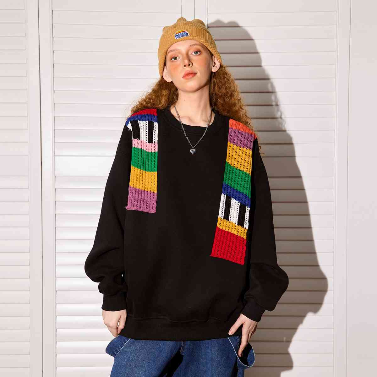 Niche Design Rainbow Wool Patchwork Sweater Women