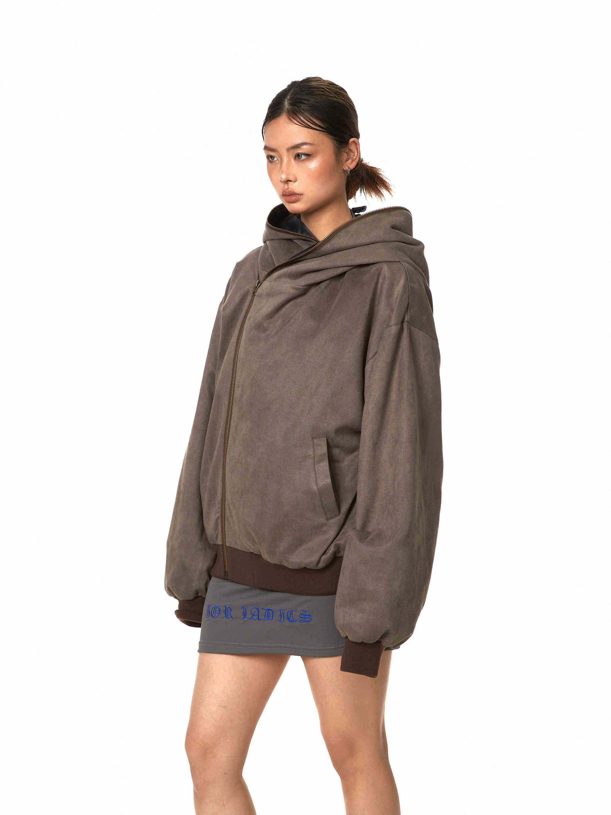 Cardigan Oblique Zipper Sweater Deconstructed Hooded Women's Coat