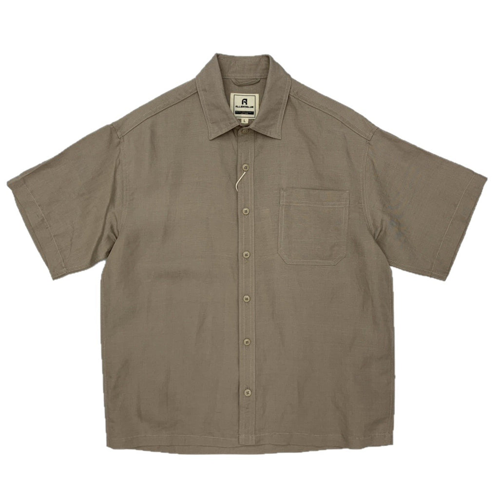 Flat Hem Cotton And Linen Short-sleeved Men's  Shirt