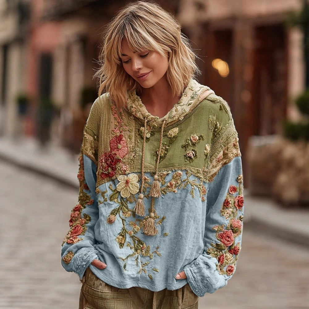 Women's Long Sleeve Hooded Sweatshirt Pullover Loose Casual Top