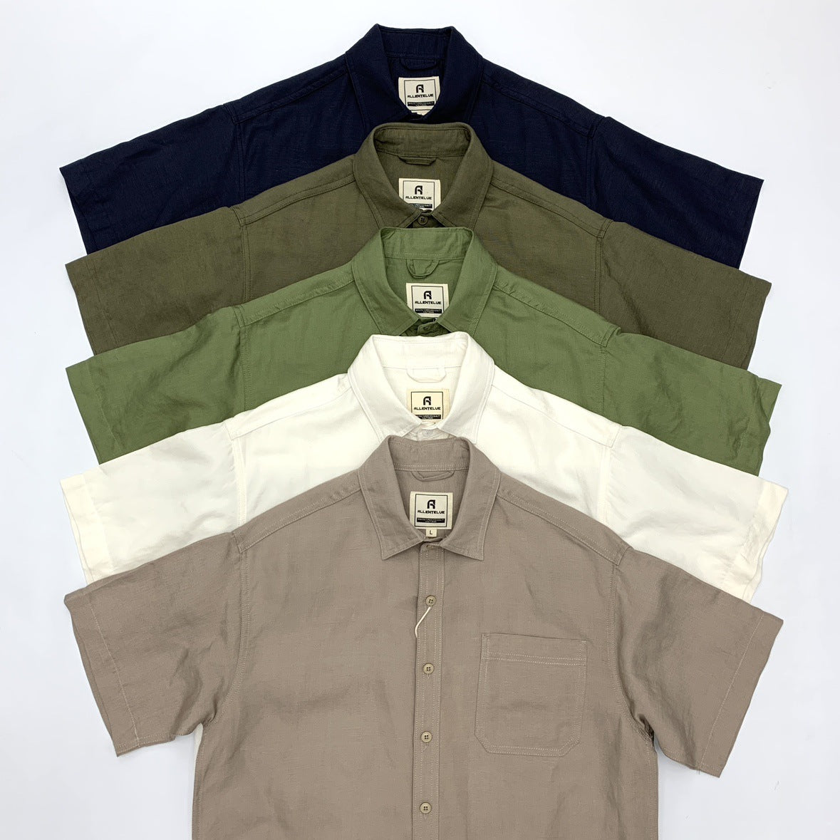 Flat Hem Cotton And Linen Short-sleeved Men's  Shirt
