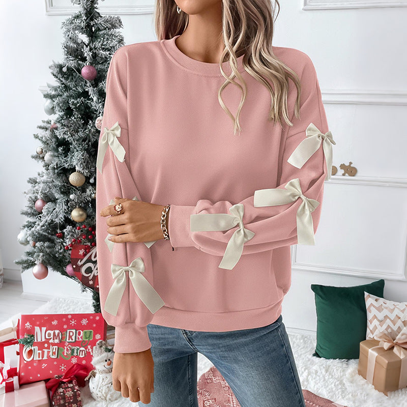 Sweet Bow Decorated Long Sleeve Sweatshirt