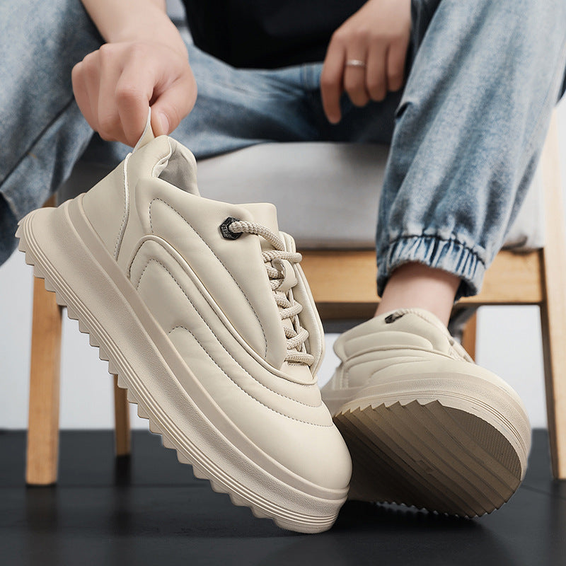 Versatile Student PU Leather Sports Height Increasing Leisure Thick Bottom Bread Shoes