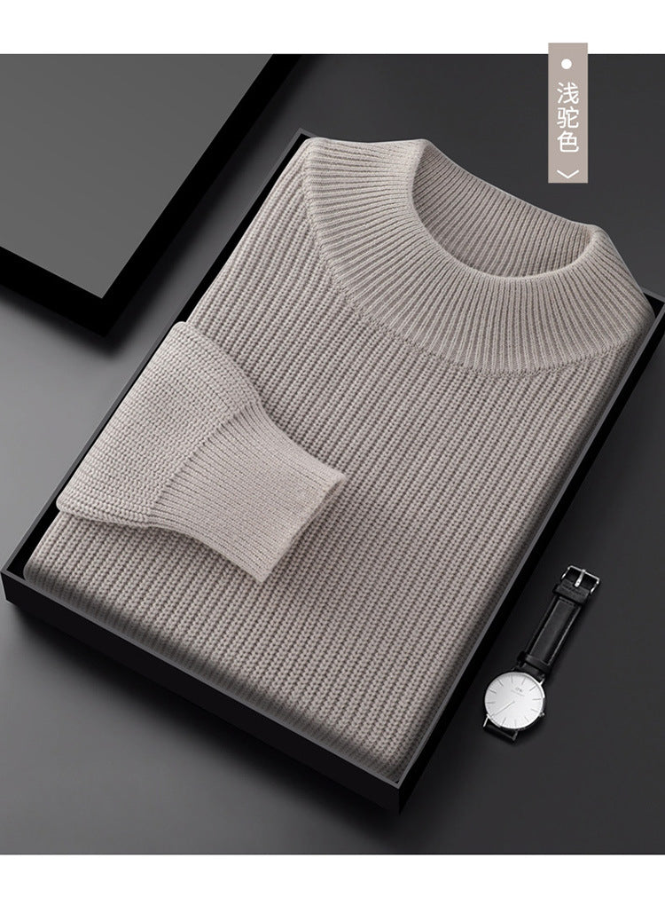 Men's Half Turtleneck Diamond Pattern Thickened Pullover Long Sleeve Base Layer Thermal Men's Clothing