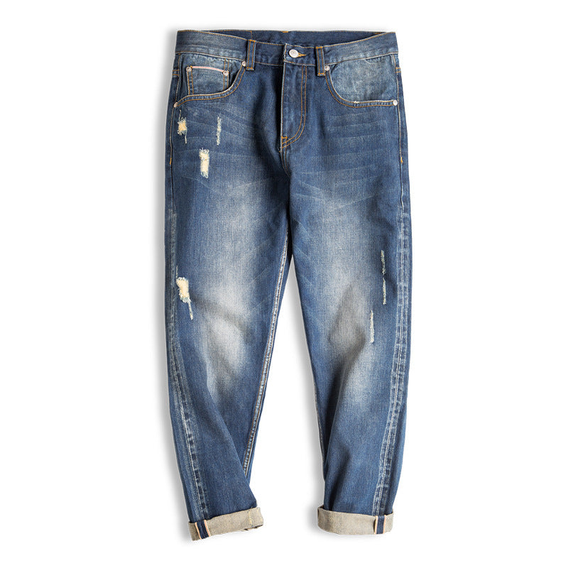 Tooling Retro Tattered Jeans Washed Cropped Pants