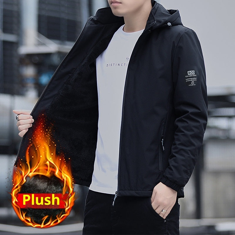 Fashion Casual Hooded Fleece-lined Thick Coat For Men