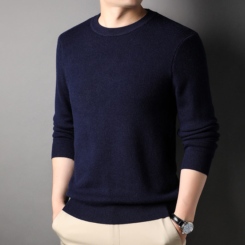 Autumn Solid Color Youth Men's Slim Fit Fashionable Business Round Neck Knitted Sweater