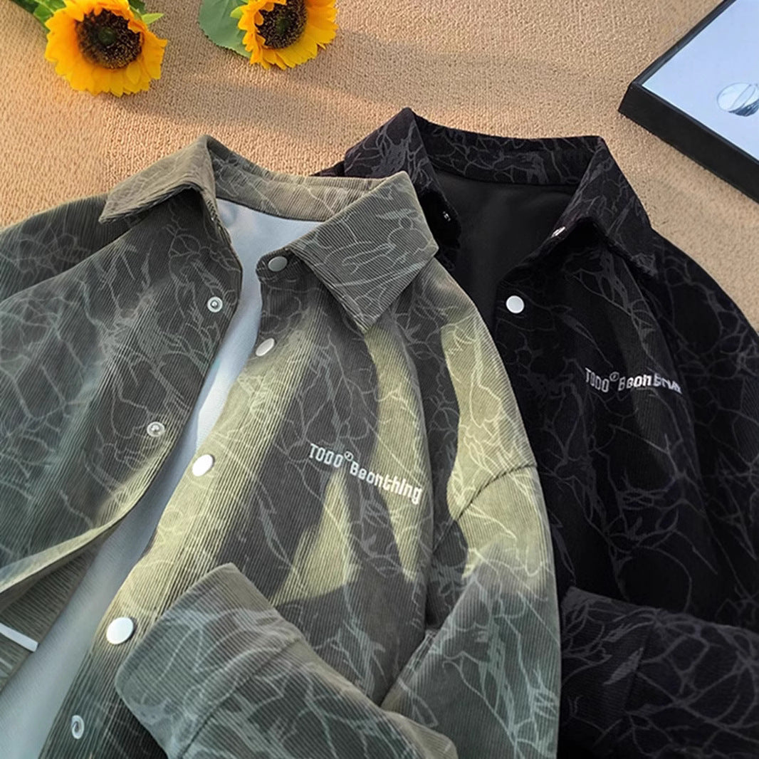 Embroidered High-grade American Retro Corduroy Shirt For Men