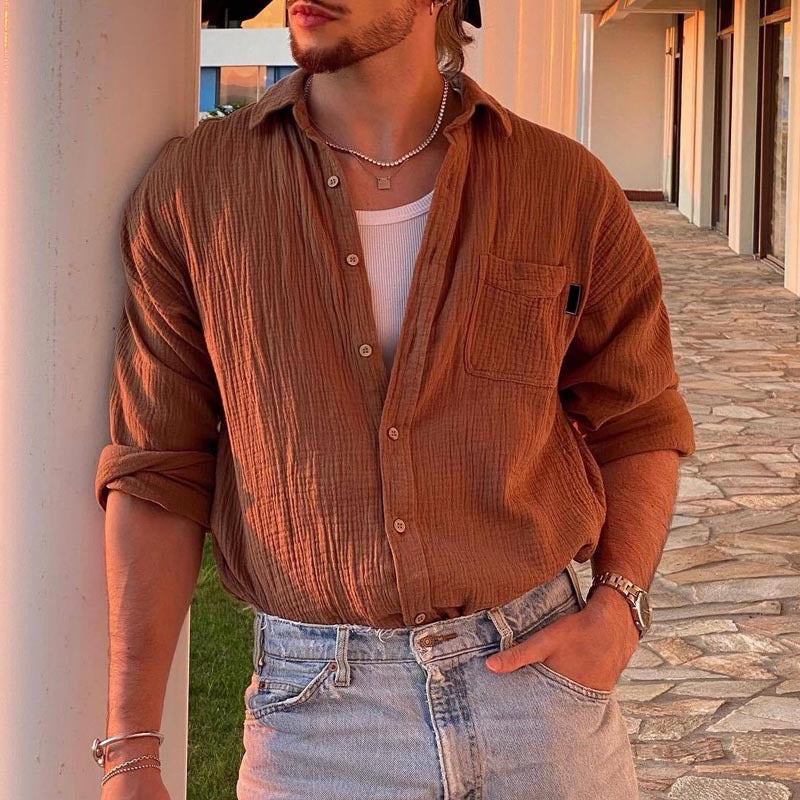 Men's Solid Color European And American Shirt