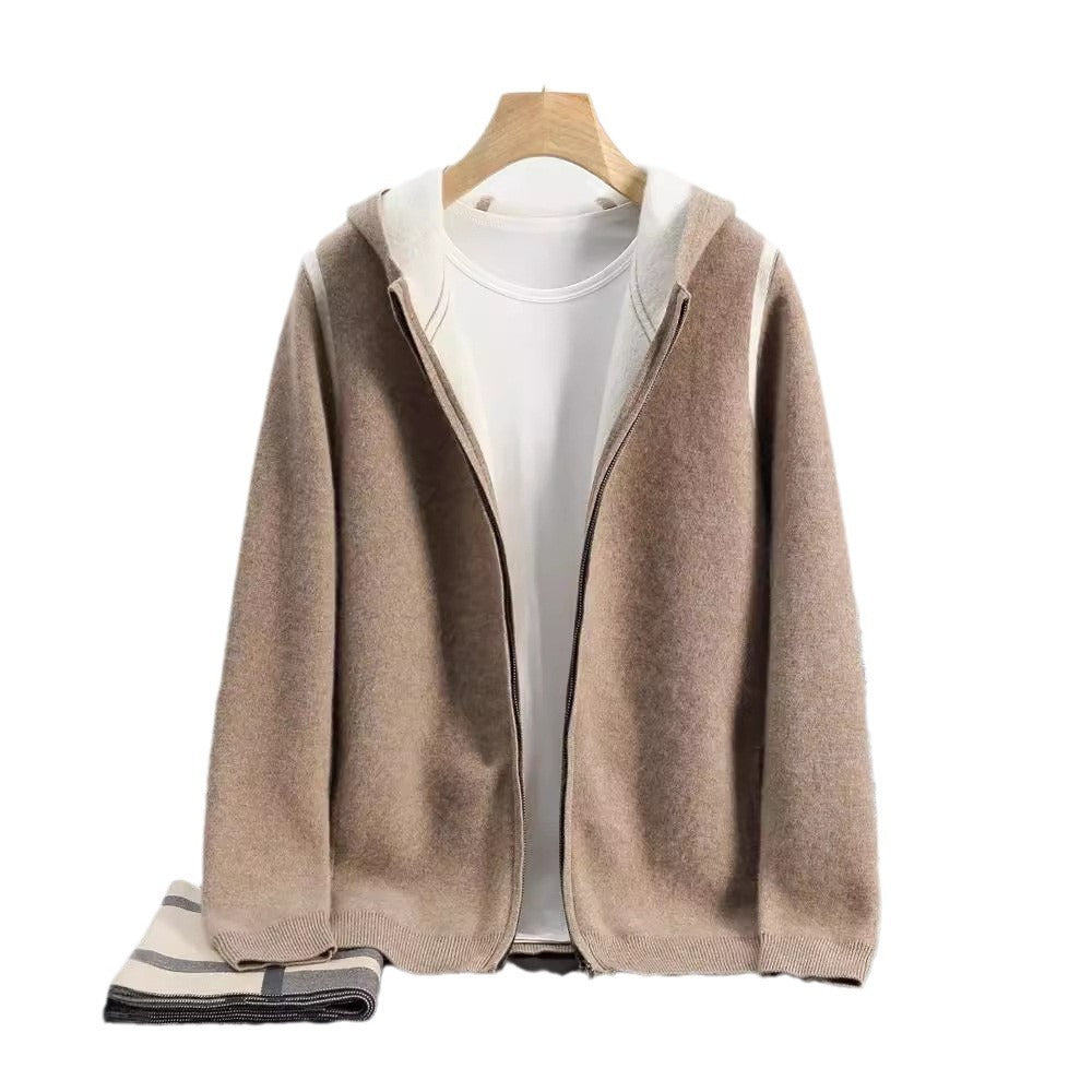 Men's Hooded Loose Casual Knitted Wool Sweater Cardigan Coat